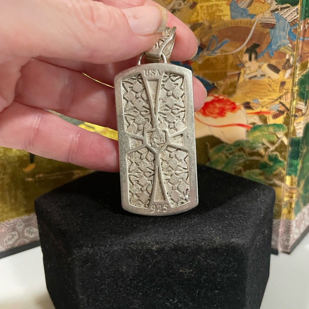 Intricate Silver Cross DogTag Pendant - Picture 2 of 8